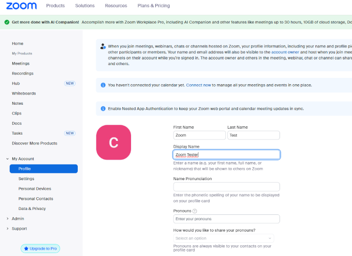 Zoom account settings.